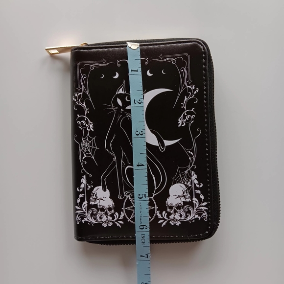 Cat and Moon Themed Zip Around Wallet, Black and White - Picture 2 of 5